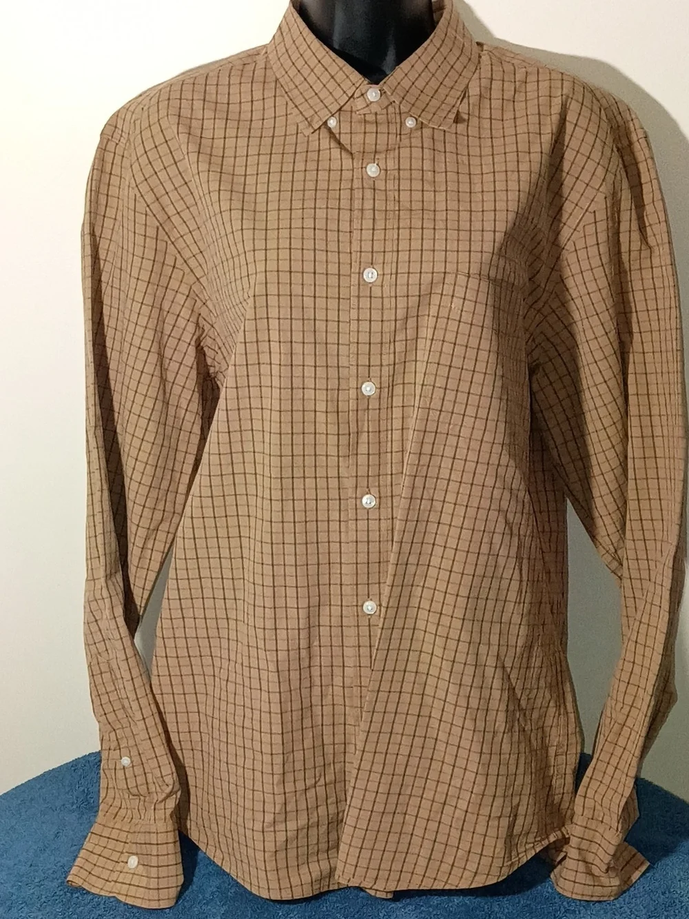 J. Crew Men's Slim Tan Plaid Button-Down Shirt Size Large